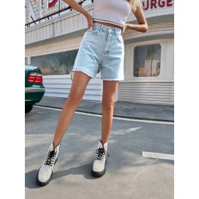 High Waist Loose Casual Women's Denim Shorts (Option: Blue And White-S)