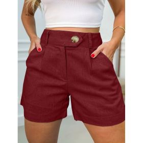 Women's Fashion Casual High Waist Pure Color Suit Shorts (Option: Brick red-M)