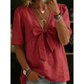 Women's Casual And Versatile V-Neck Top Shirt (Option: Red-M)