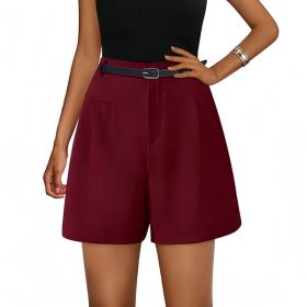 Elastic High Waist Wide Leg Casual Shorts (Option: Wine Red-M)
