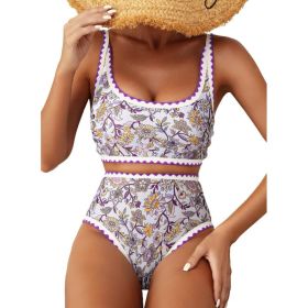 Fashion Paisley Pattern Floral Edge Sexy Bikini Swimsuit (Option: Violet-M)