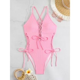 European And American Sexy Backless Siamese Bikini Swimsuit (Option: Pink-M)