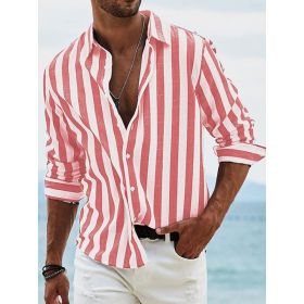 Striped Print Shirt Casual Loose Long-sleeved Shirt Men's Clothing (Option: HDCS05 Red-M)