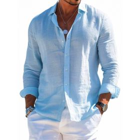 Men's Long Sleeve Shirt Casual Loose Lapel Button Top Solid Color Plus Size Blouse Clothing (Option: SF9064-M)