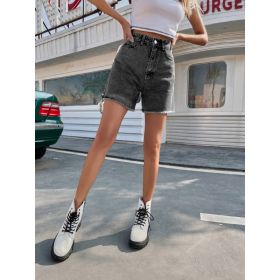 High Waist Loose Casual Women's Denim Shorts (Option: Dark Gray-S)