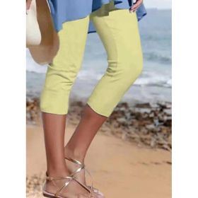 Summer Women's Plain Casual Leggings (Option: Yellow-M)