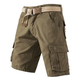 Five-point Shorts Men's Thin Summer Capris Loose Casual Pants Tooling Cotton Sports Pants (Option: 002Military Yellow-30)