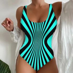 Sexy Sling One-piece Striped Printed Swimsuit (Option: Fluorescent Green-M)