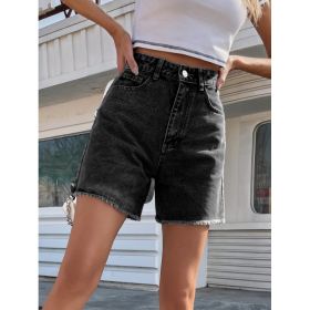 High Waist Loose Casual Women's Denim Shorts (Option: Black-S)
