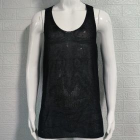 Men's Summer Loose Sleeveless Knitted Vest (Option: Black-L)