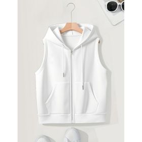 Women's Sleeveless Slim-fit Cardigan Zip Sweater (Option: White-M)