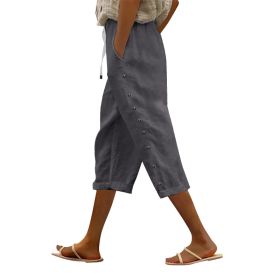 Casual Patchwork Button Cropped Pants For Women (Option: Dark Gray-M)