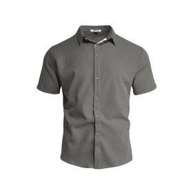 Mens Solid-color Short-sleeve Lapel Shirt (Option: Dark Heather Gray-M)