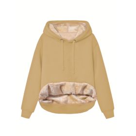Warm Berber Fleece Pocket Hooded Sweatshirt Coat (Option: Khaki-M)