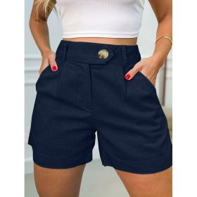 Women's Fashion Casual High Waist Pure Color Suit Shorts (Option: Navy Blue-M)
