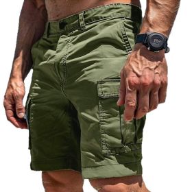 Men's Cargo Shorts Summer Multi-Pocket Button Zipper Pants With Pockers Fashion Beach Pants (Option: Army Green-M)