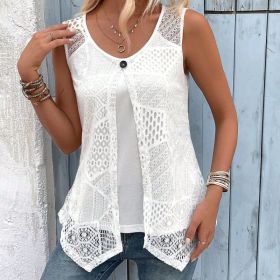 Vest Decorative Buckle Mesh Sleeveless Fake Two-Piece (Option: White-M)