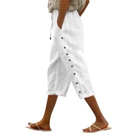 Casual Patchwork Button Cropped Pants For Women (Option: White-M)