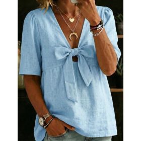 Women's Casual And Versatile V-Neck Top Shirt (Option: Light Blue-M)