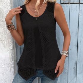 Vest Decorative Buckle Mesh Sleeveless Fake Two-Piece (Option: Black-M)