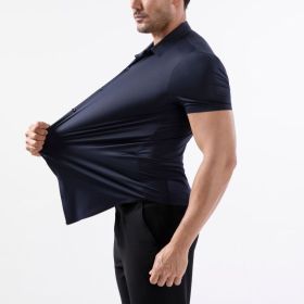 Four-side High Elastic Shirt Men's Short Sleeve Non-ironing Anti-wrinkle (Option: Navy Blue-S)