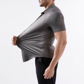 Four-side High Elastic Shirt Men's Short Sleeve Non-ironing Anti-wrinkle (Option: Gray-S)