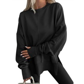 Fashion Casual Round Neck Pullover Loose Sports Long-sleeved Sweater (Option: Black-M)