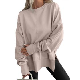 Fashion Casual Round Neck Pullover Loose Sports Long-sleeved Sweater (Option: Light Khaki-M)