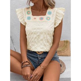 Square-neck Crochet Patchwork Womens Top (Option: Lake Green Lace-M)