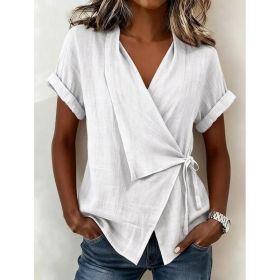 Women's Casual Lapel Collar Lace-Up Short-Sleeve Top (Option: White-M)