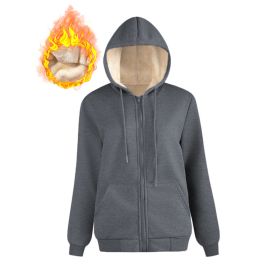Warm Berber Fleece Pocket Hooded Sweatshirt Coat (Option: Dark Gray Threaded Zipper-M)