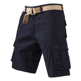 Five-point Shorts Men's Thin Summer Capris Loose Casual Pants Tooling Cotton Sports Pants (Option: 002Navy Blue-30)