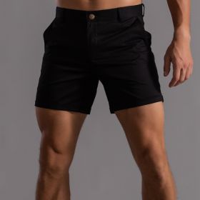 Men's Shorts With Pockets Fashion Summer Button Beach Pants (Option: Black 311 Solid Color Shorts-4XL)