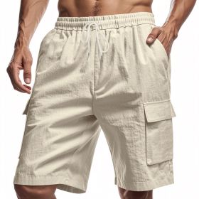 Loose Sports And Leisure Solid Color Linen Drawstring Shorts (Option: XL-Khaki)