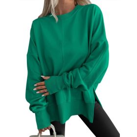 Fashion Casual Round Neck Pullover Loose Sports Long-sleeved Sweater (Option: Green-2XL)