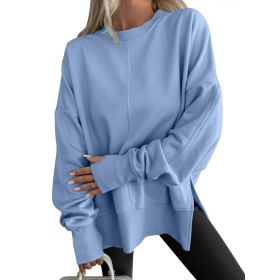Fashion Casual Round Neck Pullover Loose Sports Long-sleeved Sweater (Option: Blue-2XL)
