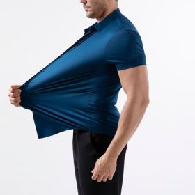 Four-side High Elastic Shirt Men's Short Sleeve Non-ironing Anti-wrinkle (Option: Peacock Blue-M)