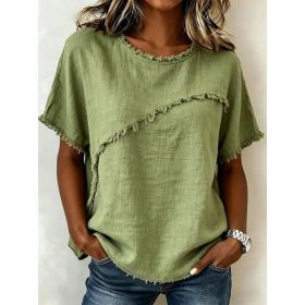 Women's Round-Neck Casual Loose Short-Sleeve Top (Option: Green-XL)