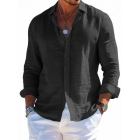 Men's Long Sleeve Shirt Casual Loose Lapel Button Top Solid Color Plus Size Blouse Clothing (Option: SF9062-6XL)