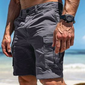 Men's Cargo Shorts Summer Multi-Pocket Button Zipper Pants With Pockers Fashion Beach Pants (Option: Gray-3XL)
