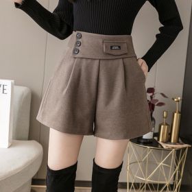 Women's Casual Thickened Wool Shorts (Option: Khaki-L)