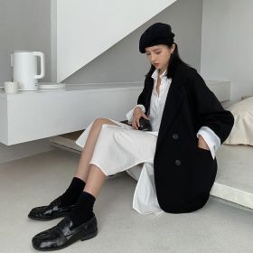 New Women's Coffee Suit Jacket Spring And Autumn (Option: Black-XL)