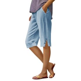 Casual Loose-fit Cotton-linen Drawstring Shorts With Pockets (Option: Light Blue-L)