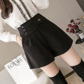 Women's Casual Thickened Wool Shorts (Option: Black-L)