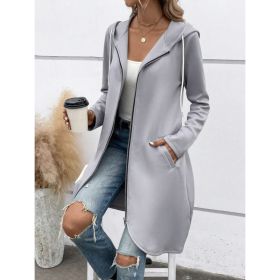 Personality Street Zip Hooded Long Velvet Lining Sweatshirt (Option: Gray-5XL)