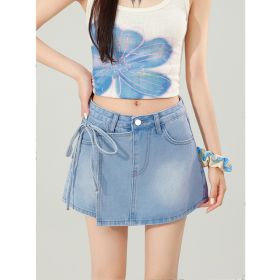 High-waisted Slimming Instagram-style Denim Skirt With Tie Details (Option: Light Blue-M)