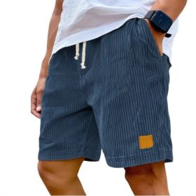 Vintage Embroidered Corduroy Fashion Lace-up Casual Shorts (Option: XL-Navy Blue)