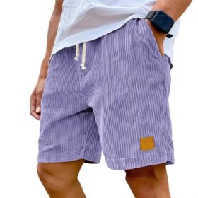 Vintage Embroidered Corduroy Fashion Lace-up Casual Shorts (Option: XL-Purple)