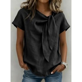 Women's Summer Short Sleeve Casual T-Shirt - Cotton Blend Lightweight Everyday Top For Daily Wear (Option: Black-L)