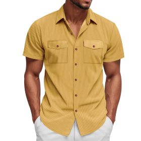 Loose Heavy Lapel Corduroy Workwear Short Sleeve Shirt (Option: Yellow-L)